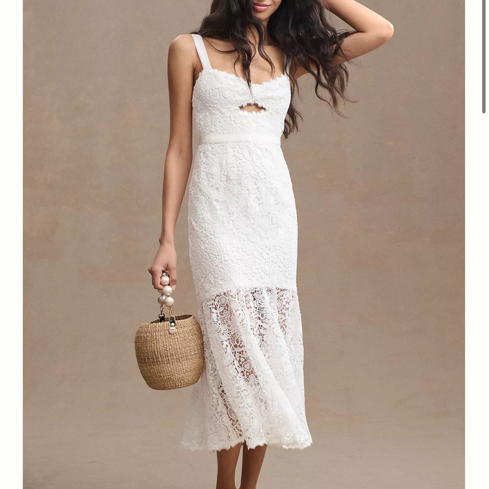 Anthropologie White Lace Midi Dress with Cutout